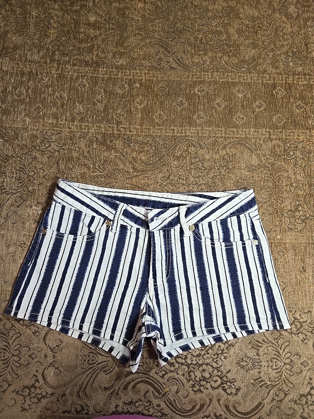 Tory Burch Navy and White Striped Jean Shorts Size 27